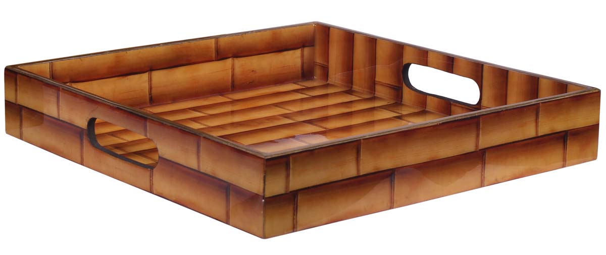 Buy in Bulk Wholesale Serving Tray in MDF - Brown - 10” Hand-Crafted Decorative Tray with Bamboo-Cane Pattern - Classic Serve-Ware/Decor from India